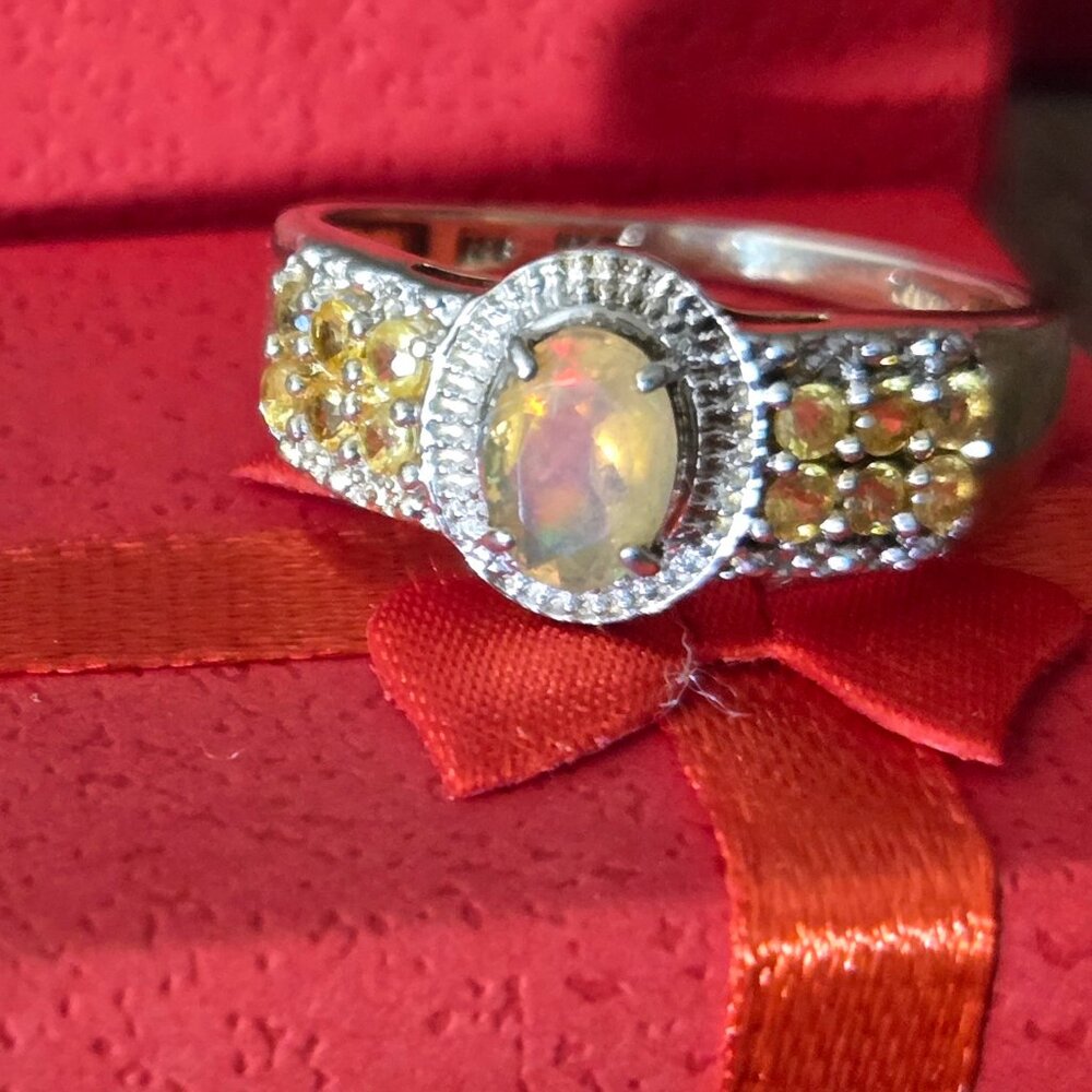 Yellow Ethiopian Opal ring, 925 silver, size 10